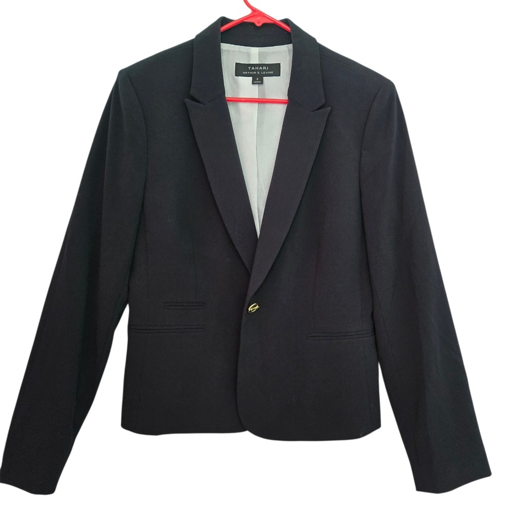 Tahari Arthur S Levine Womens Black Single Button Blazer Career Academia Size 8 - Picture 1 of 10